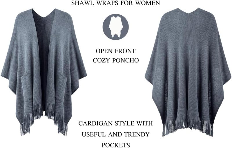 Ferand Shawl Wraps for Women, Cozy Lightweight Poncho Cape with Pockets, Warm for Fall Winter Travel - Image 3
